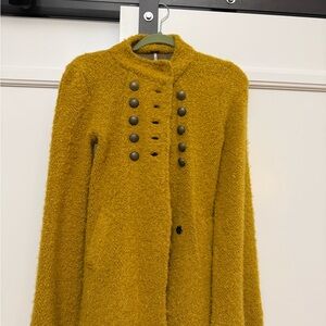 Free People Mustard Teddy Military-Button Jacket